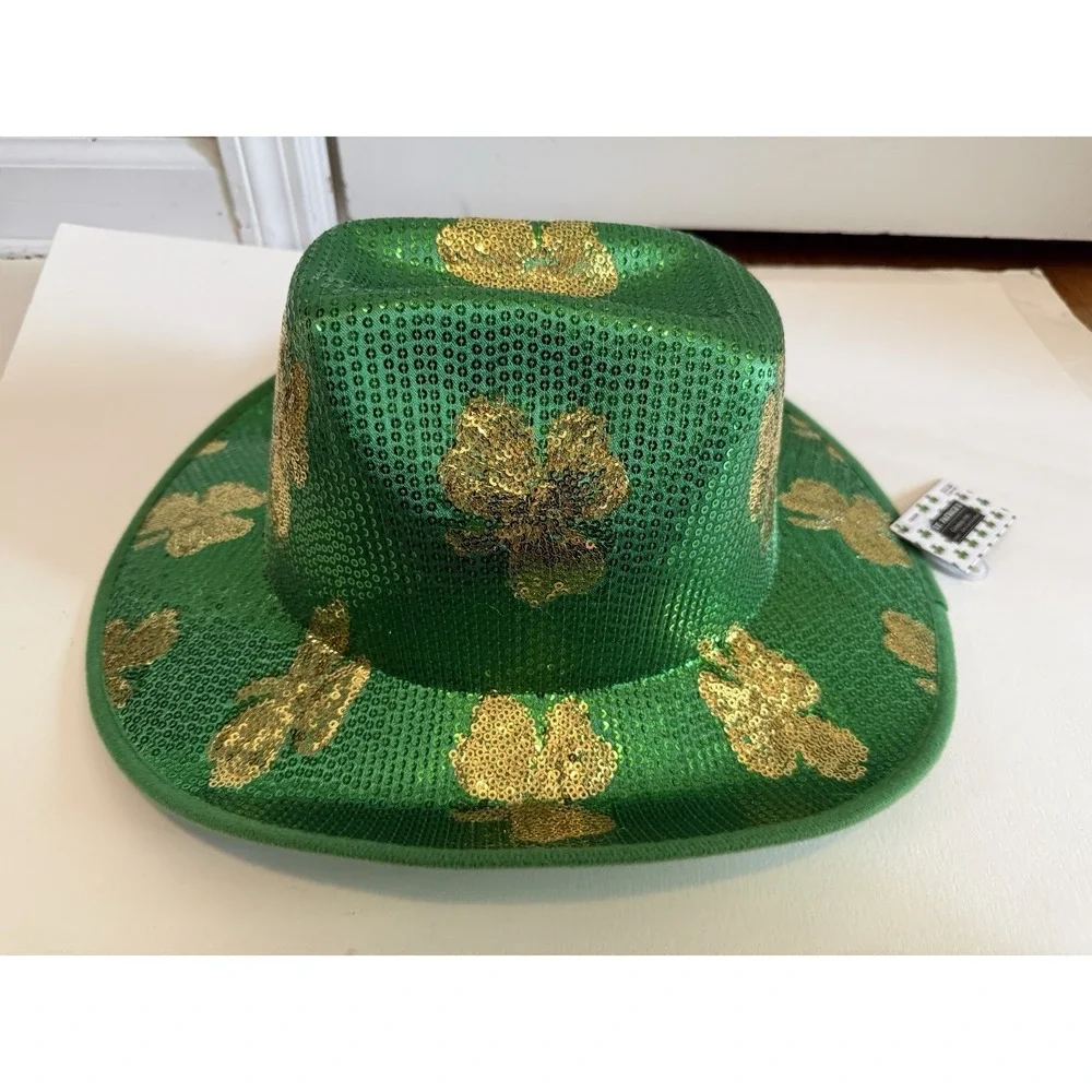 St. Patrick's Day Sequined Cowboy Hat Adult Size Fits Most Plush & Fabric